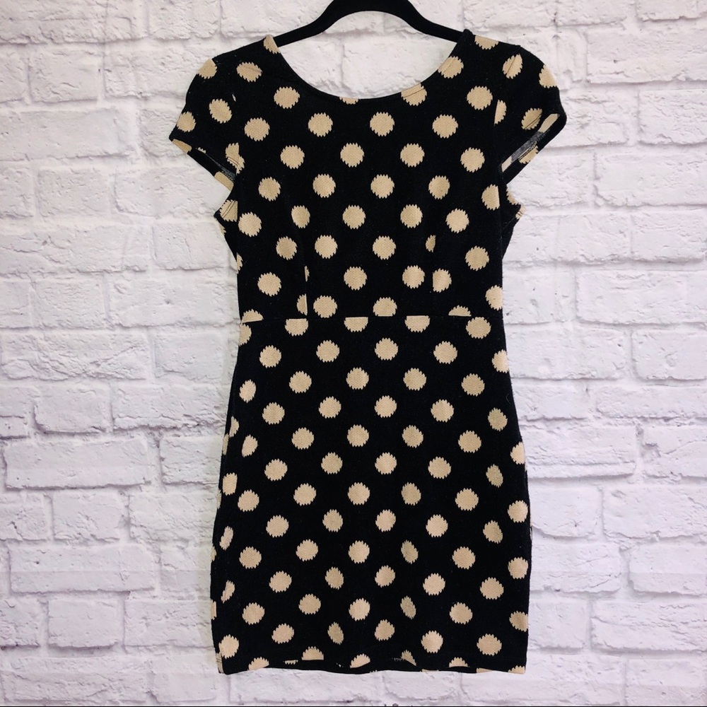 Black & Tan Polka Dot Fitted Mini Dress